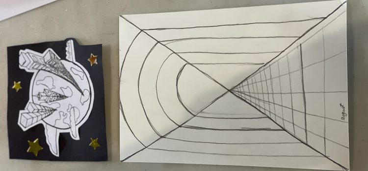 Weekly Summary: 1-point Perspective Drawing – Electrons and Neutrons – Art